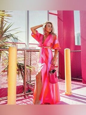 NWT!!! Buddy Love Pink and Purple Striped Cutout Maxi Dress, small